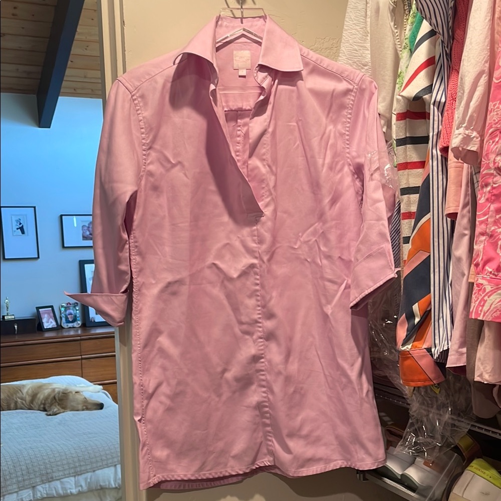ANN MASHBURN Light Pink Textured V neck, 3/4 sleeve tunic Shirt